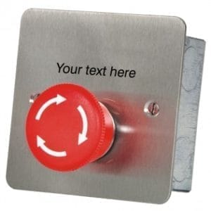 Hoyles S1711STC Mushroom headed latching button with custom text