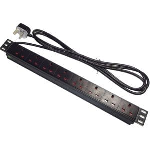 DME Prolink - PDU Vertical Mount Type 10way 13A UK Sockets 90ø 32A 3-core Industrial Plug, Black
