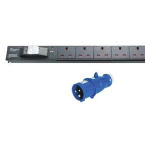 DME Prolink - PDU Vertical Mount Type 10way 13A Universal Sockets, 32A 3-core Industrial Plug 250VAC with 2P Circuit Breaker