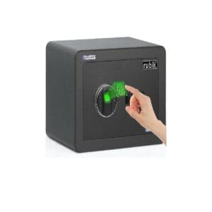Rubik - Biometric Fingerprint Safe Lock Box with Key, Black - RB-25YFP
