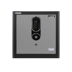 Rubik - Safe Box Biometric Fingerprint with Digital Touch Lock and Key, Grey/Black - RB-MGF45